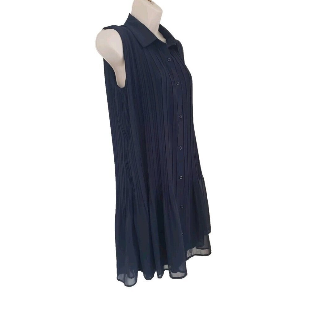 NWT JOIE PLISSE SLEEVELESS NAVY BLUE MINI SHIRT DRESS SZ SMALL - Picture 4 of 8